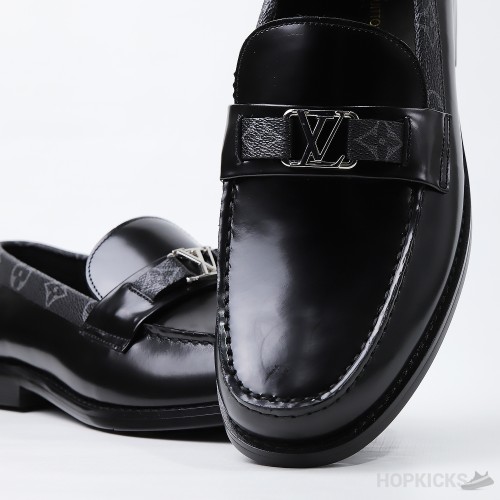 LV Major Side Monogram Black Loafers (Dot Perfect)