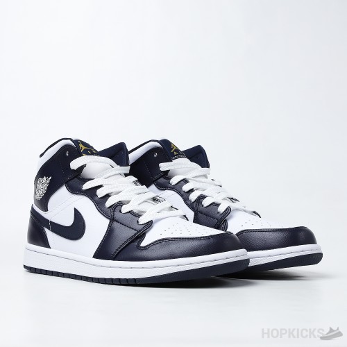 Air Jordan 1 Mid Shattered White Metallic Gold Obsidian (Premium Plus Batch)