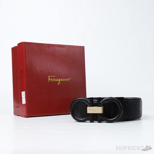 Ferragamo Ganici Black-Gold Buckle Belt