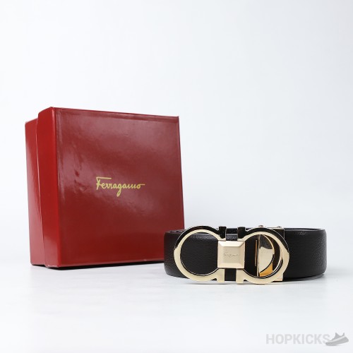 Ferragamo Ganici Gold Buckle Black Belt