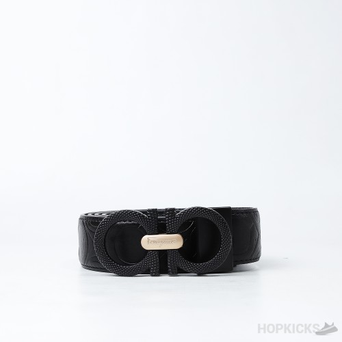 Ferragamo Ganici Printed Buckle Black Belt