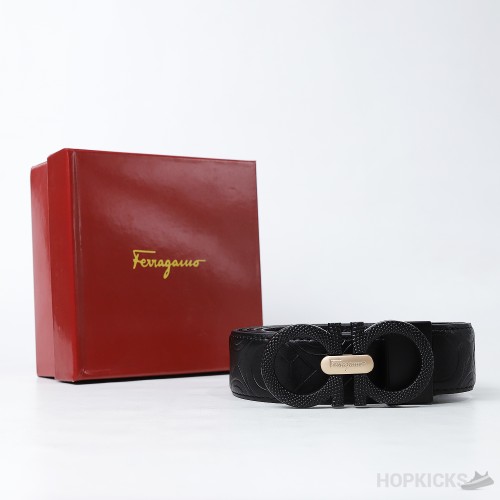 Ferragamo Ganici Printed Buckle Black Belt