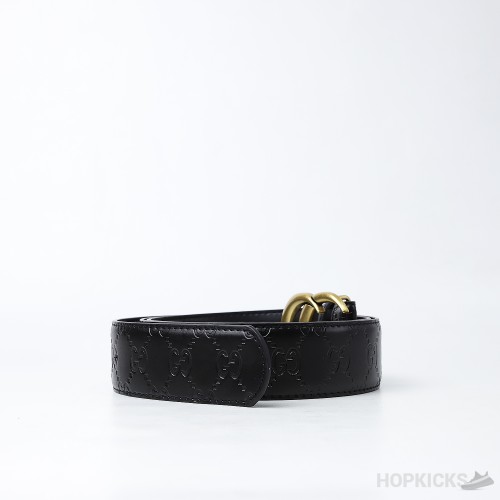 GG Marmont Embossed Black-Gold Belt