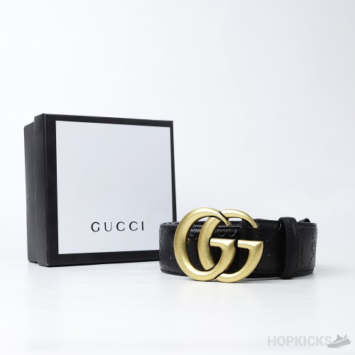 GG Marmont Embossed Black-Gold Belt