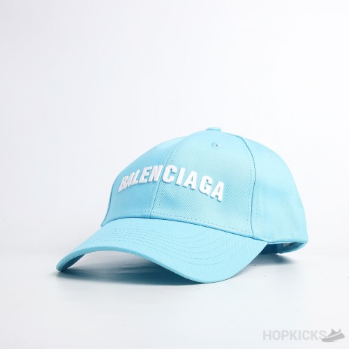 Bale*ciaga White Logo Cyan Cap