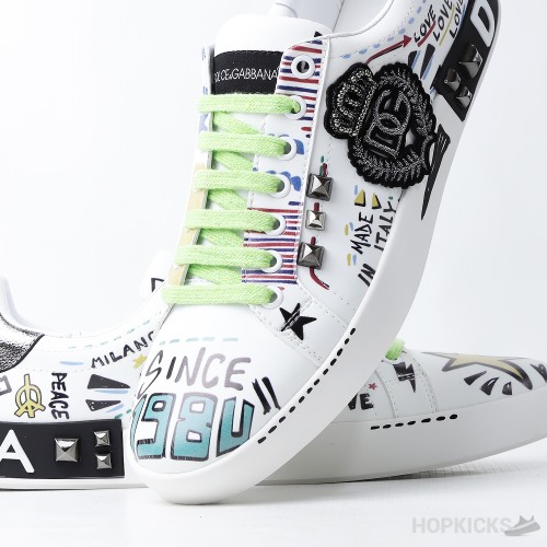 D&GG Graffiti-Printed Lace-Up Sneakers (Dot Perfect)