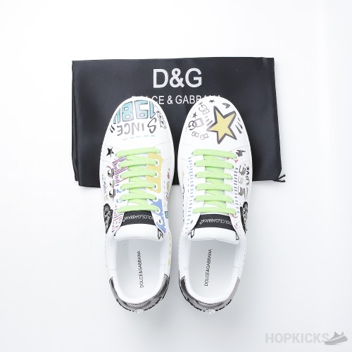 D&GG Graffiti-Printed Lace-Up Sneakers (Dot Perfect)