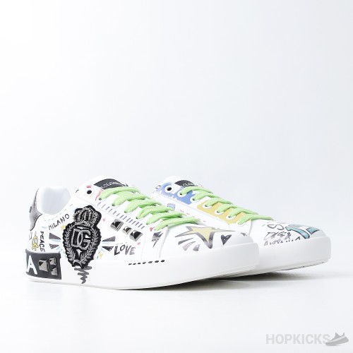 D&GG Graffiti-Printed Lace-Up Sneakers (Dot Perfect)