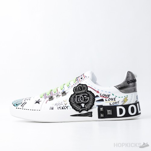 D&GG Graffiti-Printed Lace-Up Sneakers (Dot Perfect)