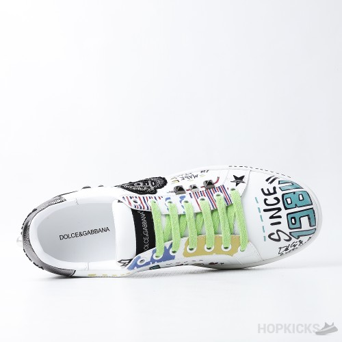 D&GG Graffiti-Printed Lace-Up Sneakers (Dot Perfect)
