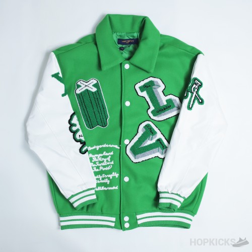 LV Varsity Leather Jacket Green