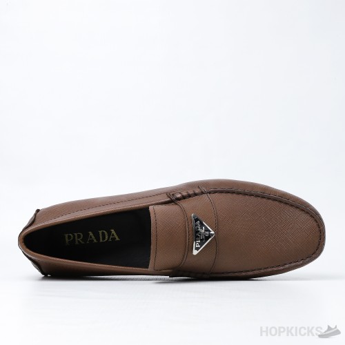 Prada Triangle Logo Penny Slot Brown Loafers (Premium Plus Batch)