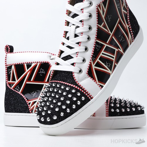 Christian Louboutin Lou Spikes Orlato Sneaker in Red and Black (Dot Perfect)