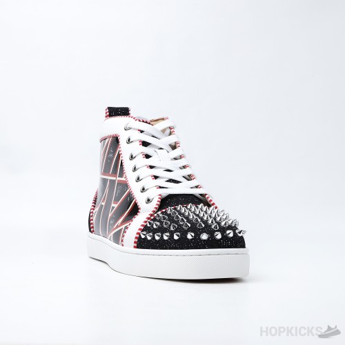 Christian Louboutin Lou Spikes Orlato Sneaker in Red and Black (Dot Perfect)