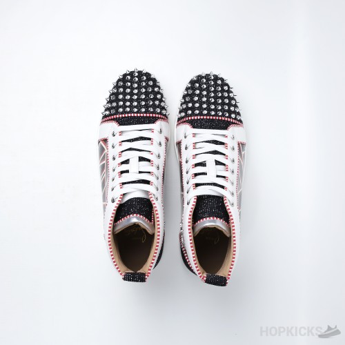 Christian Louboutin Lou Spikes Orlato Sneaker in Red and Black (Dot Perfect)