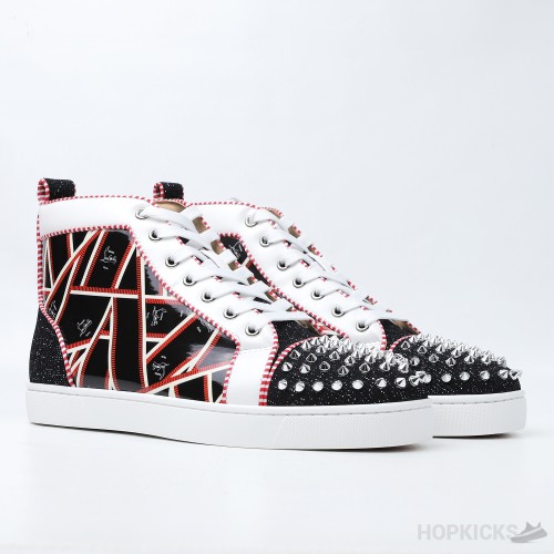 Christian Louboutin Lou Spikes Orlato Sneaker in Red and Black (Dot Perfect)