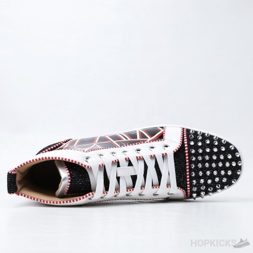 Christian Louboutin Lou Spikes Orlato Sneaker in Red and Black (Dot Perfect)