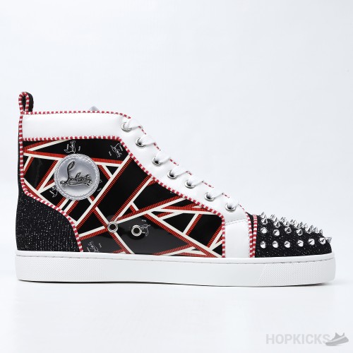 Christian Louboutin Lou Spikes Orlato Sneaker in Red and Black (Dot Perfect)