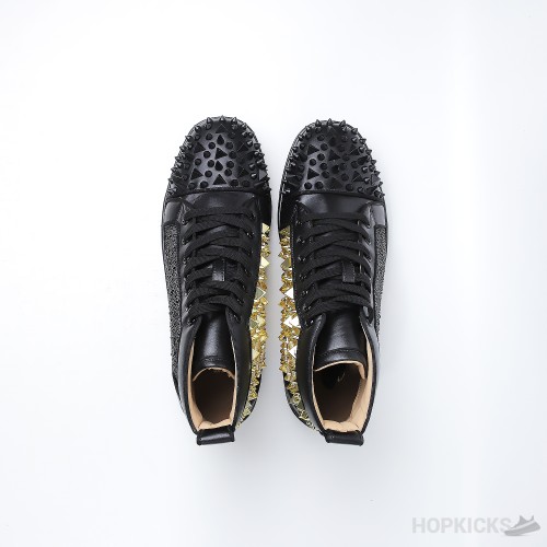 Christian Louboutin Louis Flat Black/Gold Leather (Dot Perfect)