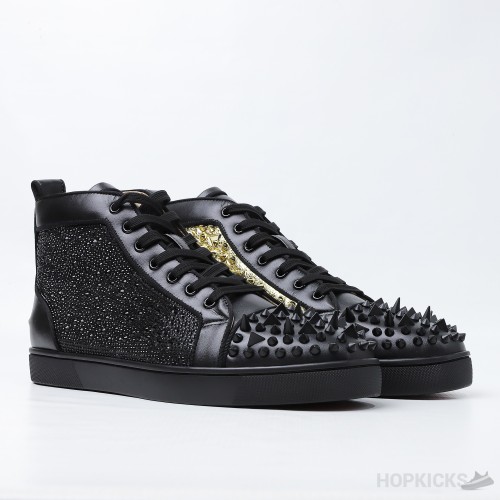 Christian Louboutin Louis Flat Black/Gold Leather (Dot Perfect)