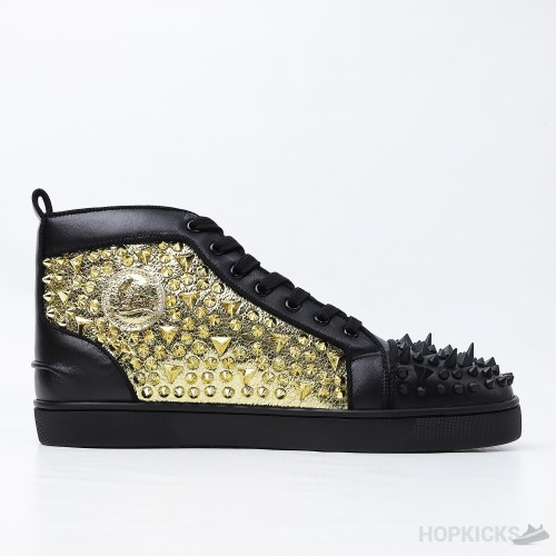 Christian Louboutin Louis Flat Black/Gold Leather (Dot Perfect)