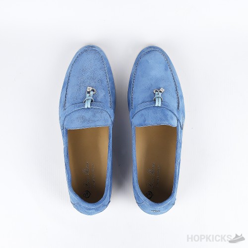Loro Piana Women's Blue 10mm Suede Loafers W/ Charms (Premium Batch)