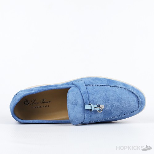 Loro Piana Women's Blue 10mm Suede Loafers W/ Charms (Premium Batch)