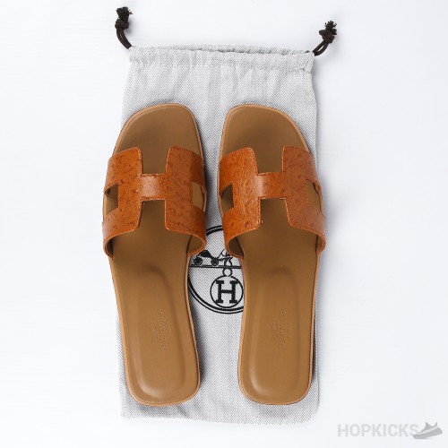 Hermes Pink Ostrich Leather Oran Sandals (Premium Batch)