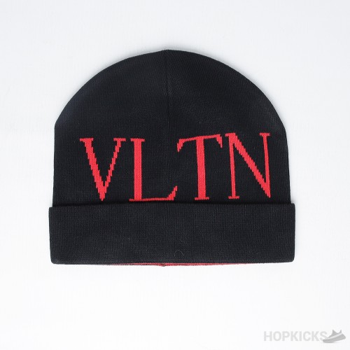 VLTN Red Print Beanie Black