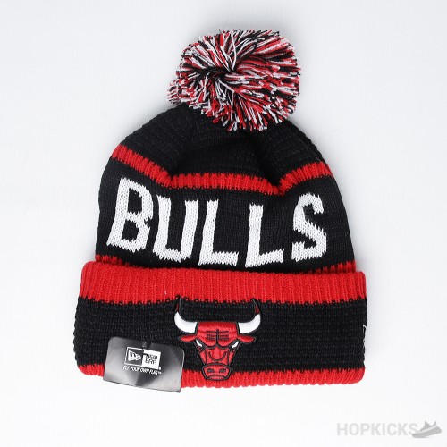 Chicago Bulls Black Red Wool Beanie with pom pom