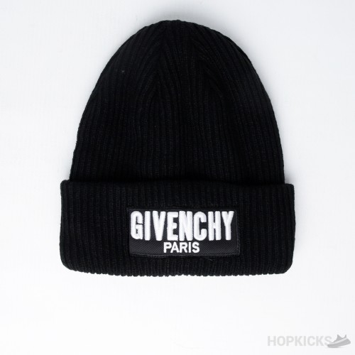 Givenchy Paris White Logo Embroidered Black Beanie