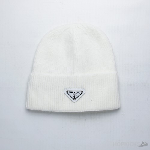 Prada Triangle Logo Beige Beanie