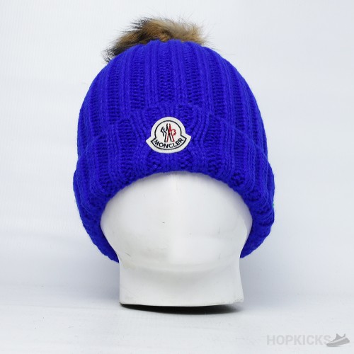 Moncler Blue Beanie With Pom Pom