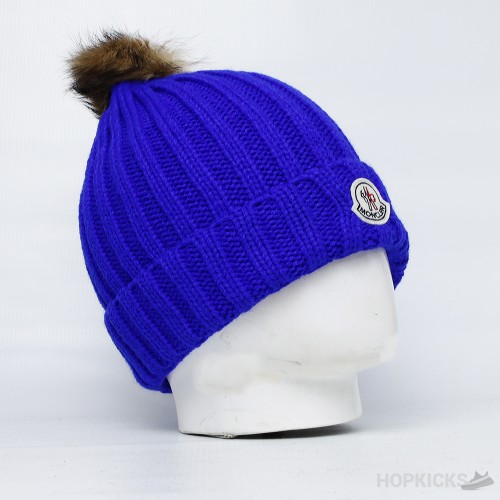 Moncler Blue Beanie With Pom Pom