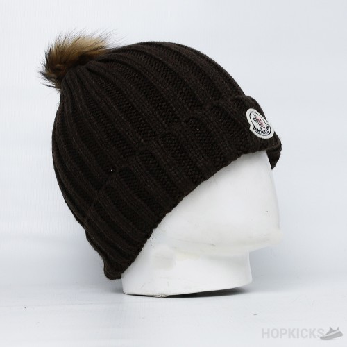 Moncler Brown Beanie With Pom Pom