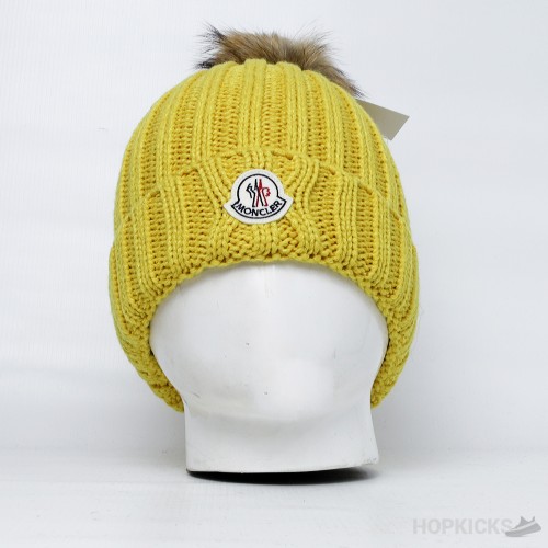 Moncler Yellow Beanie With Pom Pom