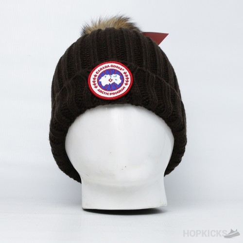 Canadian Brown Beanie With Pom Pom
