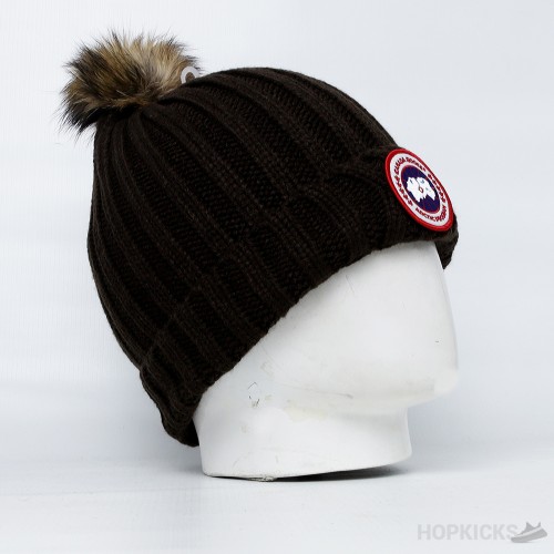 Canadian Brown Beanie With Pom Pom