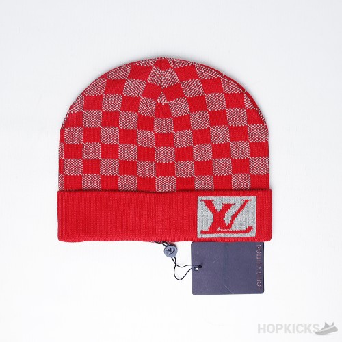 Luxurious Louis Vuitton Signature Beanie Red Grey