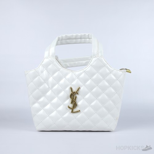 YSL White Tribute Patent Leather Tote [Economy Batch]