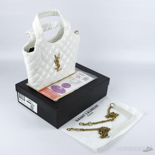 YSL White Tribute Patent Leather Tote [Economy Batch]