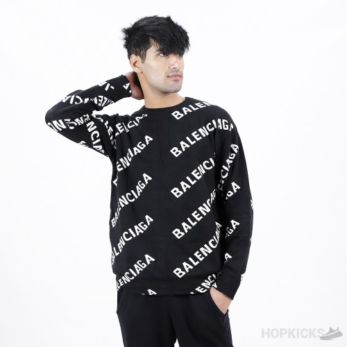 Balenciaga Allover Logo Sweater in Black and White Wool Knit (High End Batch)
