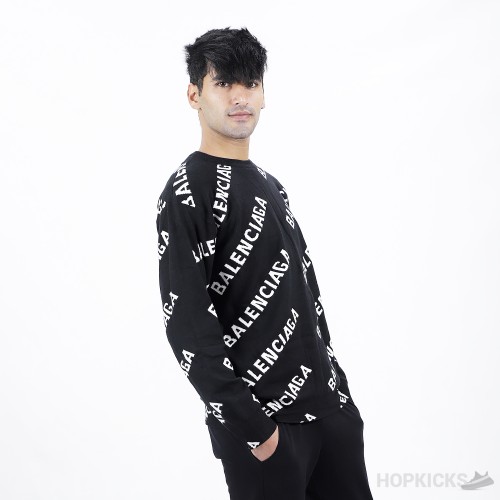 Balenciaga Allover Logo Sweater in Black and White Wool Knit (High End Batch)