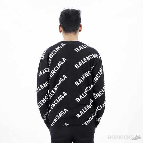 Balenciaga Allover Logo Sweater in Black and White Wool Knit (High End Batch)