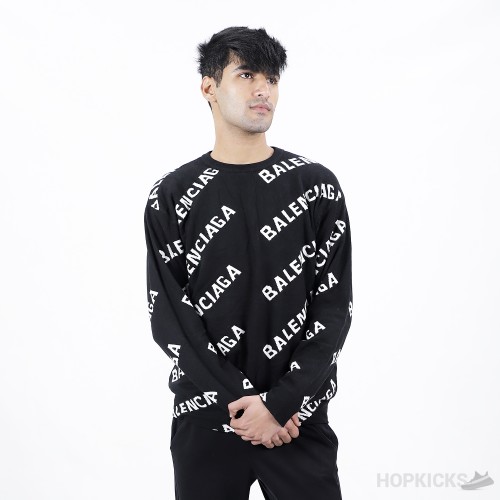 Balenciaga Allover Logo Sweater in Black and White Wool Knit (High End Batch)