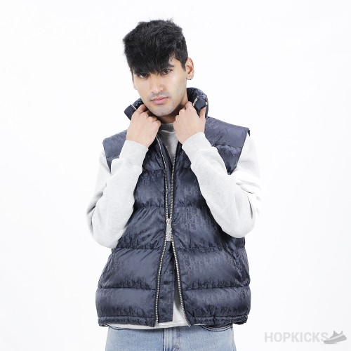 Dior Oblique Down Vest Navy Blue Technical Jacquard  (High-end Batch)