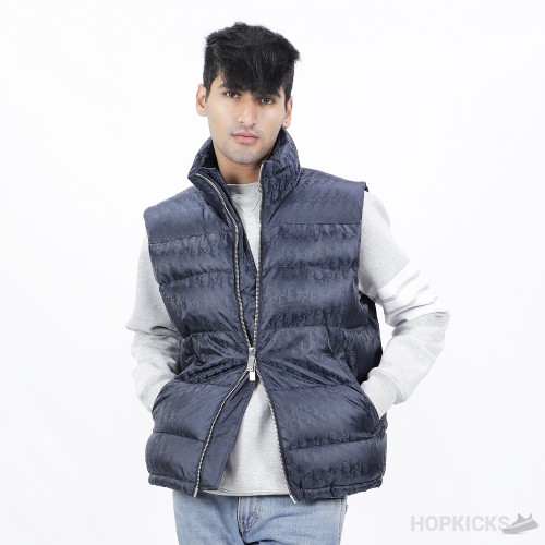 Dior Oblique Down Vest Navy Blue Technical Jacquard  (High-end Batch)