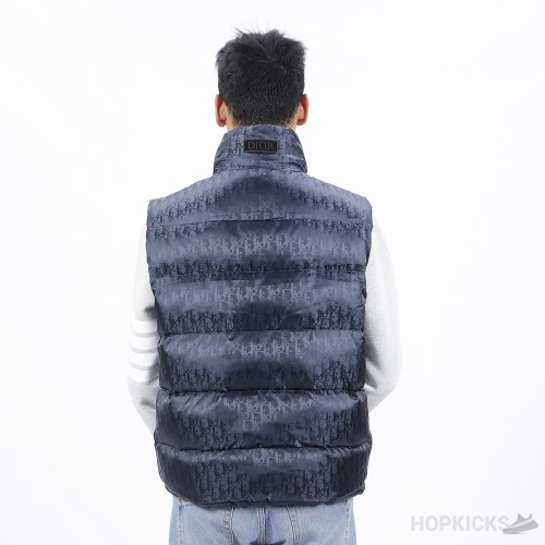 Dior Oblique Down Vest Navy Blue Technical Jacquard  (High-end Batch)