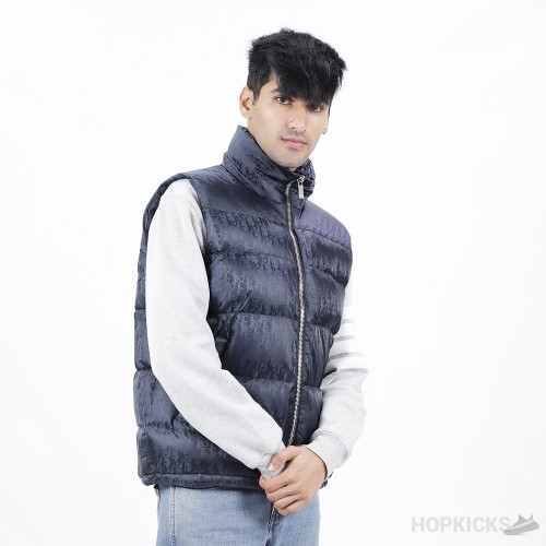 Dior Oblique Down Vest Navy Blue Technical Jacquard  (High-end Batch)