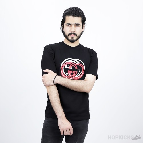Gucci Red White Logo Black T-Shirt